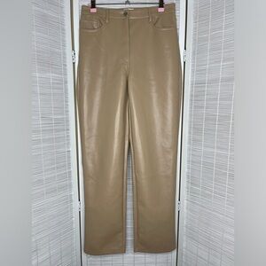Wilfred Faux Leather Straight Leg Tan High Waist Pants Size 6